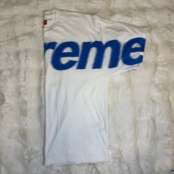 Supreme White T-Shirt with Blue Graphics - Picture 2 of 3